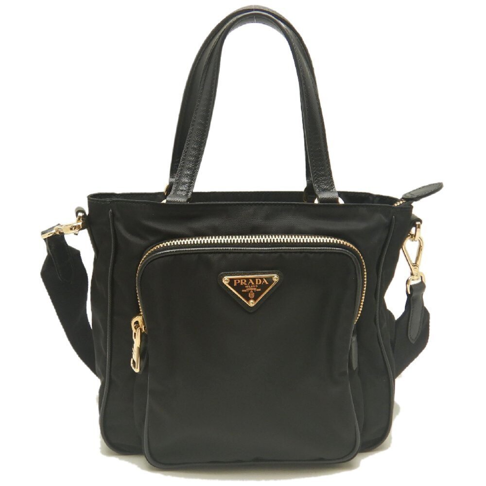PRADA 1BG308 Handbag, Nylon x Leather, Black, Women's, 254048